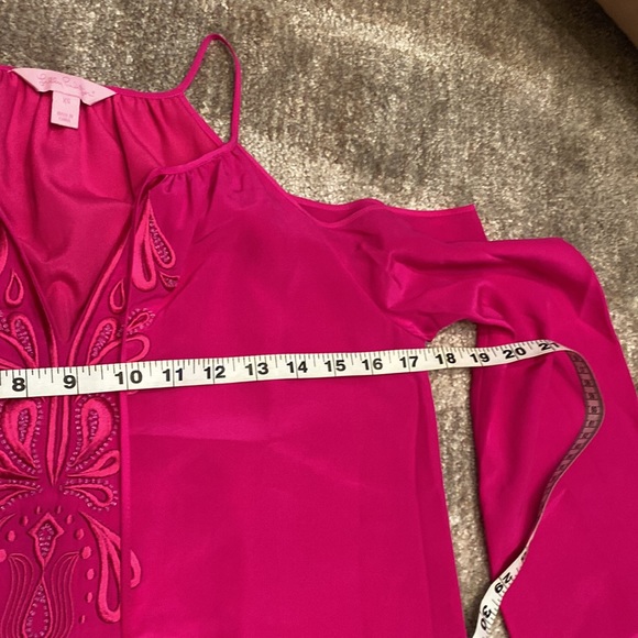 LILLY PULITZER Raspberry Pink Cold Shoulder Embroidered with Beads sz XS Dress - Picture 7 of 12